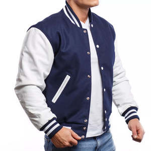 Varsity Jacket personnalisé Varsity Jacket bleu et blanc Melton laine et cuir véritable - Product Image 4