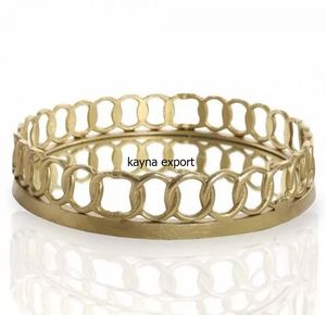 Bandeja de forma redonda de METAL con acabado dorado para decoración, bandeja de METAL de último diseño con acabado único, novedad - Product Image 5