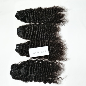 100% traitement chimique aucun couleur naturelle noir faisceaux bouclés Machine Double trame brut indien Temple Extensions de cheveux humains - Product Image 3