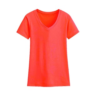 Camisetas con cuello en V clásicas y básicas con logotipo personalizable, ropa de mujer de alta calidad, camisetas con cuello en V de Color sólido para primavera y verano - Product Image 3