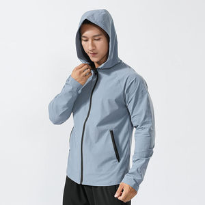 Sweat à capuche zippé pour homme, vêtement de sport actif léger à séchage rapide, col montant en toile, logo personnalisé, veste de course d'hiver - Product Image 2