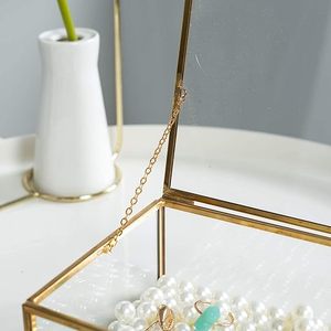 Glass Jewelry Organizer Box Made Premium Quality Brass Glass Vintage Style Engraved Design for Table <b>Top</b> Home Decoration Jewelry - Product Image 3