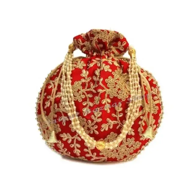 Multicolor Rajasthani tradicional hecho a mano de lujo bordado perla Potli bolsas para mujeres embragues de noche bolsos de muñeca para regalos