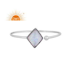 Hot Selling Oxidized Sterling <b>Silver</b> Synthetic White Green Opal Gemstone <b>Adjustable</b> Ring Custom Jewelry Manufacturer - Product Image 1