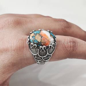 Nouveauté bague pour homme huître naturelle cuivre turquoise pierre précieuse bague de naissance pouf bijoux vintage bague en argent sterling 925 - Product Image 5