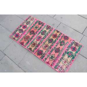 Turkish Small Rug 1.6x3.2 ft (50x97 cm), <b>Pink</b> Abstract Vintage Rug - Product Image 2