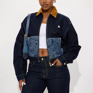 Nouveauté : Veste en jean courte pour femme, hiver, tissée, respirante, imprimée, couleur unie, manches longues, décontractée - Product Image 1