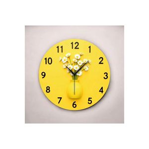 2D Embossed Yellow Potted Flower Wooden Silent <b>Wall</b> <b>Clock</b> <b>50cm</b> Daisy Colorful Gift - Product Image 6