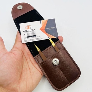 Ciseaux professionnels à ressort et pinces à épiler pour sourcils, outil de toilettage des cheveux, marron mat avec étui, outils de beauté en acier inoxydable - Product Image 3