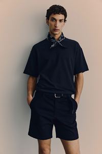 Chinos suave de sarga de algodón de verano corto azul marino de alta calidad para hombre, ajuste Regular, bolsillo lateral diagonal, longitud de la rodilla, precio de fábrica - Product Image 5