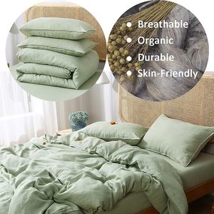 Juego de funda nórdica de algodón orgánico 100% de tamaño Queen 200TC edredón de 3 piezas ropa de cama de lino francés lavado a la piedra cómodo para el hogar Hotel - Product Image 4