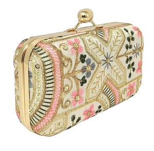 Floral Silk Embroidery Handmade Luxury Clutch <b>Bag</b> with Customizable Design High Quality Traditional Pattern at Cheap Price - Product Image 1