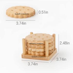 Novedad de 2025, posavasos de madera de mango de estilo clásico con soporte, Juego de 4 posavasos para galletas - Product Image 4