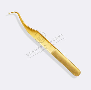 NOUVEAU Pince à épiler à extension de cils en satin mat or étroit et incurvé Collection Master avec logo de la marque client - Product Image 1