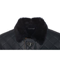 Veste bomber classique de haute qualité Silo Sports B3 pour homme en cuir de mouton, col en fourrure de renard, taille plus, fermeture éclair noire, tricotée
