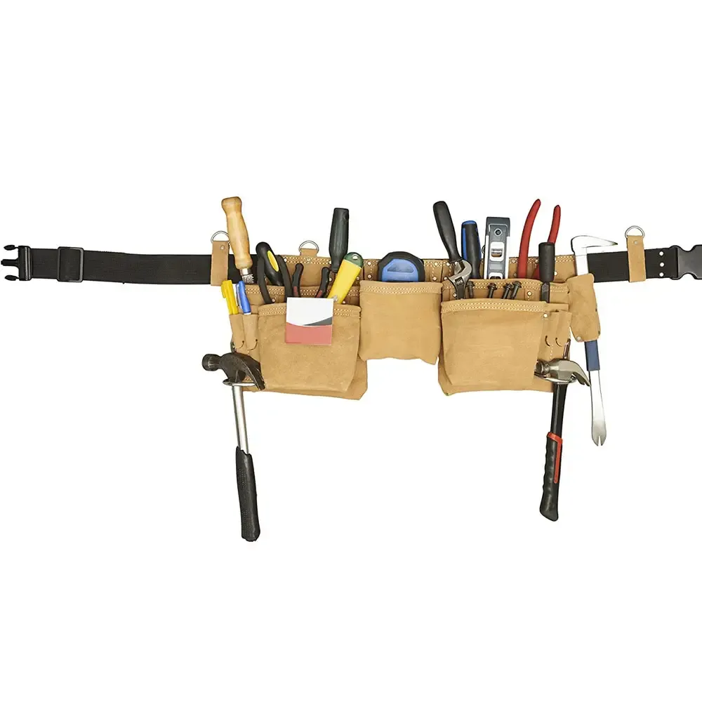 حقيبة أدوات من الجلد عالي الجودة بسعر الجملة، حقيبة كبيرة السعة لحمل الأدوات للسحّاب، حقيبة تخزين متعددة الأدوات للكهربائي