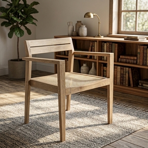 Solid Teak Wood <b>Armchair</b> Slatted Backrest Natural Finish Comfortable Portable Outdoor Patio Garden <b>Dining</b> Chair - Product Image 3