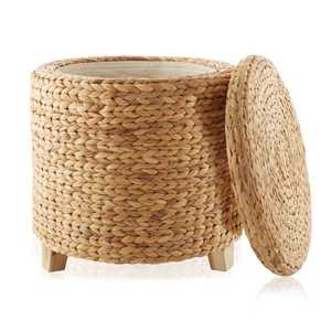 Bon choix tissé à la main naturel jacinthe d'eau pouf tabouret rond stockage pour salon tabourets poufs en gros du Vietnam - Product Image 1
