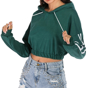 Sweat-shirt à capuche personnalisé OEM sweats à capuche en polaire à imprimé bouffant sweats à capuche pour femmes en coton uni pour femmes recadrée - Product Image 2