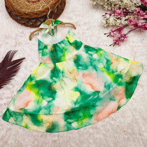 Vestido Infantil Shoryam de Moda para Niñas, Estampado de Mariposas Verdes, Sin Mangas, Completamente Cosido, Hasta la Rodilla, para Fiestas, Cumpleaños y Eventos Festivos - Product Image 2