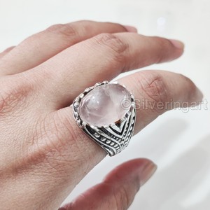 Bague en argent sterling 925 pour homme, en quartz rose naturel, pierre de naissance d'avril, toutes tailles, bijoux de mariage arabes, vente en gros - Product Image 1