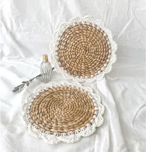 畅销书白色花形边框圆形水葫芦餐垫用于房屋装饰厨房装饰