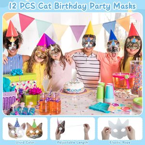 12 piezas gato favores <span class=keywords><strong>gatito</strong></span> fiesta <span class=keywords><strong>gatito</strong></span> cumpleaños máscaras Facial gato cumpleaños fiesta decoración máscaras gato tema Fiesta suministros - Product Image 4