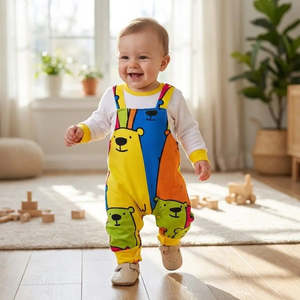 Conjunto de 2 Piezas de Algodón Orgánico con Estampado de Dibujos Animados Nounours, Ropa de Bebé, Salopette, Conjunto de Combinación, Sostenible y Ecológico - Product Image 2