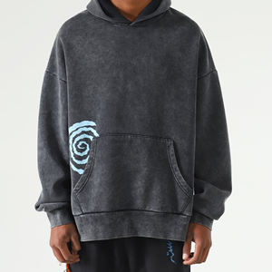 Fashion Luxury 100% Cotton <b>Grey</b> Color Washed Oversized Baggy Hoodie <b>Men</b> Streetwear Heavyweight Distressed Acid Wash Pocket - Product Image 2