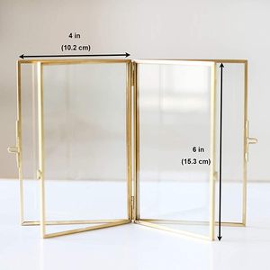 Cornice in vetro trasparente a doppia faccia vecchia scuola in stile libro per foto in ottone per fiori e foto decorativi pressati - Product Image 2