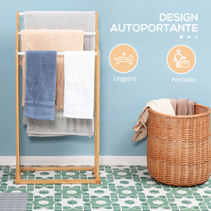 HOMCOM Portable 3-<b>Bar</b> Bamboo <b>Towel</b> Rack Lightweight Wood Color 48x25.8x94 cm - Product Image 6