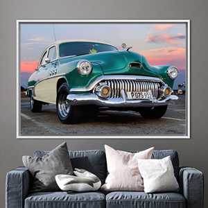 Impression sur toile d'art automobile classique - Œuvre d'art automobile vintage pour la décoration de garage, 1P : encadré blanc - Product Image 1