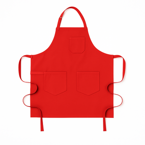 Red Bib <b>Apron</b> with 3 Pockets Canvas Heavy Duty Reusable Machine Washable for Cooking Daily Use Simple Style Woven Material - Product Image 1