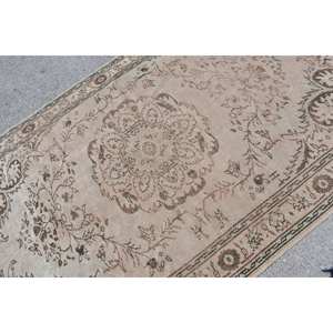 Alfombra turca estilo Tabriz hecha a mano Vintage 5,5X8,3 pies clásico Beige marrón Patchwork diseño lana Material látex para cabecera adolescente - Product Image 5