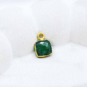 Dyed Emerald Pendant - Square Shape Stone <b>Charm</b>, Handmade Tiny Gold Plated Pendant For <b>Christmas</b> Gift - Product Image 1