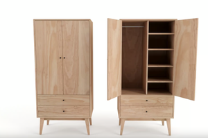 Armario Moderno de Madera de Teca Sólida con 2 Cajones, Plegable y Extensible, Muebles de Dormitorio de Madera Natural de Alta Calidad - Product Image 6