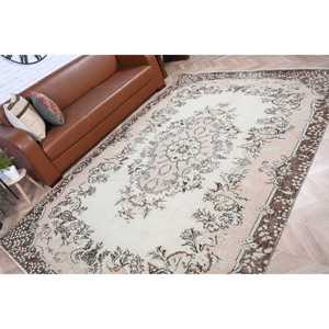 6.5x9.5 ft Vintage Rug, Turkish Rug, <b>Brown</b> Floral <b>Wool</b> Rug - Product Image 5