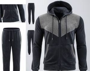 Survêtement élégant pour homme avec strass, vente chaude, respirant, confortable, de haute qualité, manches longues, entièrement personnalisé avec des strass - Product Image 5