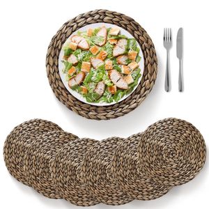 Manteles individuales de ratán trenzados redondos negros hechos a mano, grandes, resistentes al calor, manteles antideslizantes para comedor, hechos a mano de jacinto de agua - Product Image 1