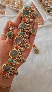 Sabyasachi Inspired Luxury <b>Necklace</b> <b>Set</b> for Women Monalisa Glass Stones Indian Traditional Bridal Jewelry Perfect for <b>Weddings</b> - Product Image 3