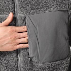 Stand Collar Color Block Reversible Hooded Sherpa Jacket with Waterproof Customizable Design and Front Pocket - Product Image 2