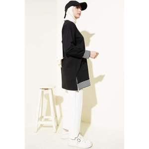 Tunique Rayée Côtelée à Poches Kangourou Noir - Product Image 2