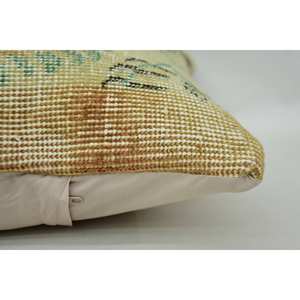 Beige Wool <b>Patchwork</b> Kantha Pillow 16x16 Inch Luxury Decorative Cushion with Floral Embroidered Woven Design Vintage <b>Bedding</b> - Product Image 4