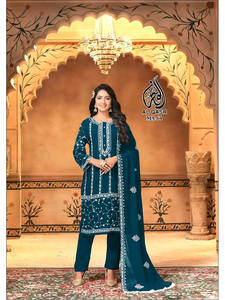 นักออกแบบล่าสุด Georgette เทียมหนักด้วยงานฝีมือที่สวยงามพร้อมชุด kurti งานเย็บปักถักร้อย - Product Image 3