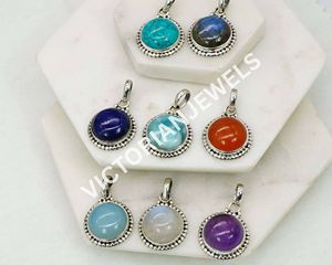 925 argent sterling massif mois d'août pierre de naissance Prehnite avec lunette réglage forme ronde pendentif à breloque - Product Image 6