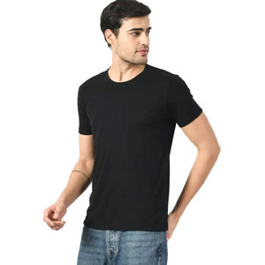Camiseta de Hombre, Talla Grande, Azul Sólido, 100% Algodón, Manga Corta, Cuello Redondo, Informal, Tejida, Transpirable, Largo Regular - Product Image 4