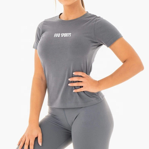 Camiseta deportiva de manga corta con timbre de punto transpirable Premium OEM para mujer, camisetas de verano de algodón 100% de alta calidad de diseñador personalizado - Product Image 3