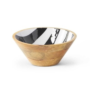 Cuenco de madera nuevo hecho a mano con estampado de esmalte artístico versátil para servir o decoración del hogar técnica pulida - Product Image 4