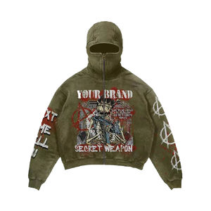 Nouvelle arrivée sérigraphie personnalisée Full Zip Up Vintage Drop Shoulder French Terry Streetwear unisexe cagoule à capuche - Product Image 5