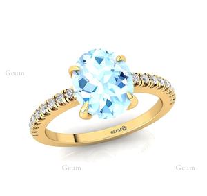 แหวนเพชรรูปไข่สีอะความารีนธรรมชาติสำหรับ1.75Ct ครบรอบ14K 18K แข็งทองเดือนมีนาคมพลอยแท้เครื่องประดับแหวนแต่งงาน - Product Image 3